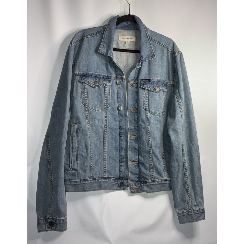 Calvin‎ Klein Denim Trucker Jean Jacket Men's Size XL Light Wash Button Front